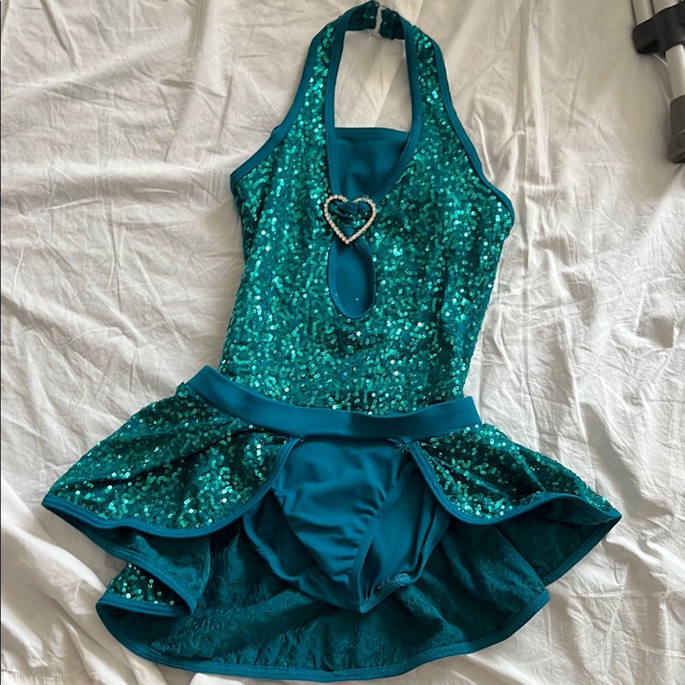 Weissman Teal Sequin Kids Dance Costume